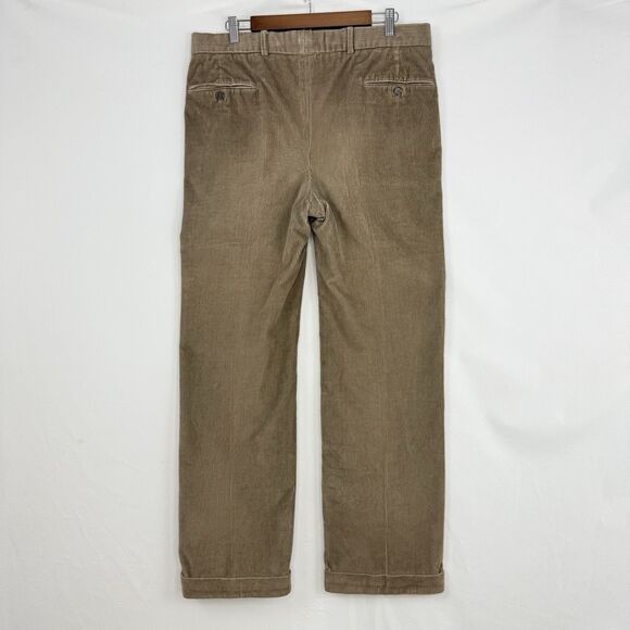 Paul Frederick Mens Pants Brown Corduroy Straight Cuffed Pleat Size 35x32 - Picture 3 of 13